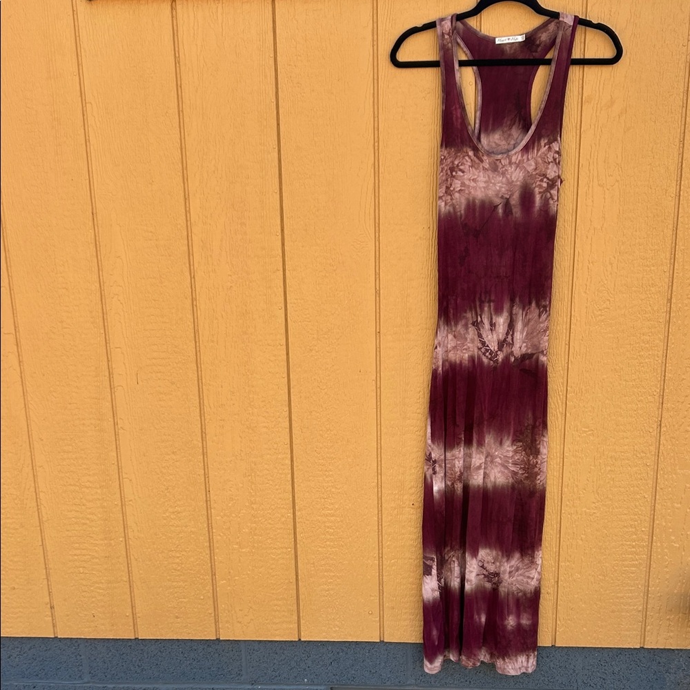 Heart Hips Maroon Elegant Tie-Dye Razorback Maxi Dress. Small
